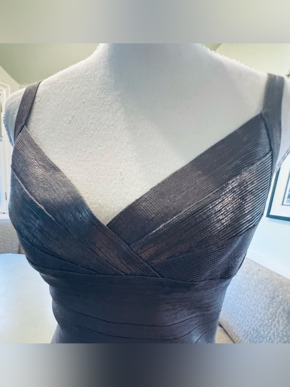 Hervé Léger Metallic Charcoal Silver Bandage Dress S